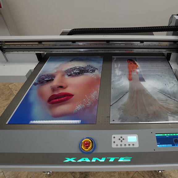 Photo of printed acrylic on printer flatbed