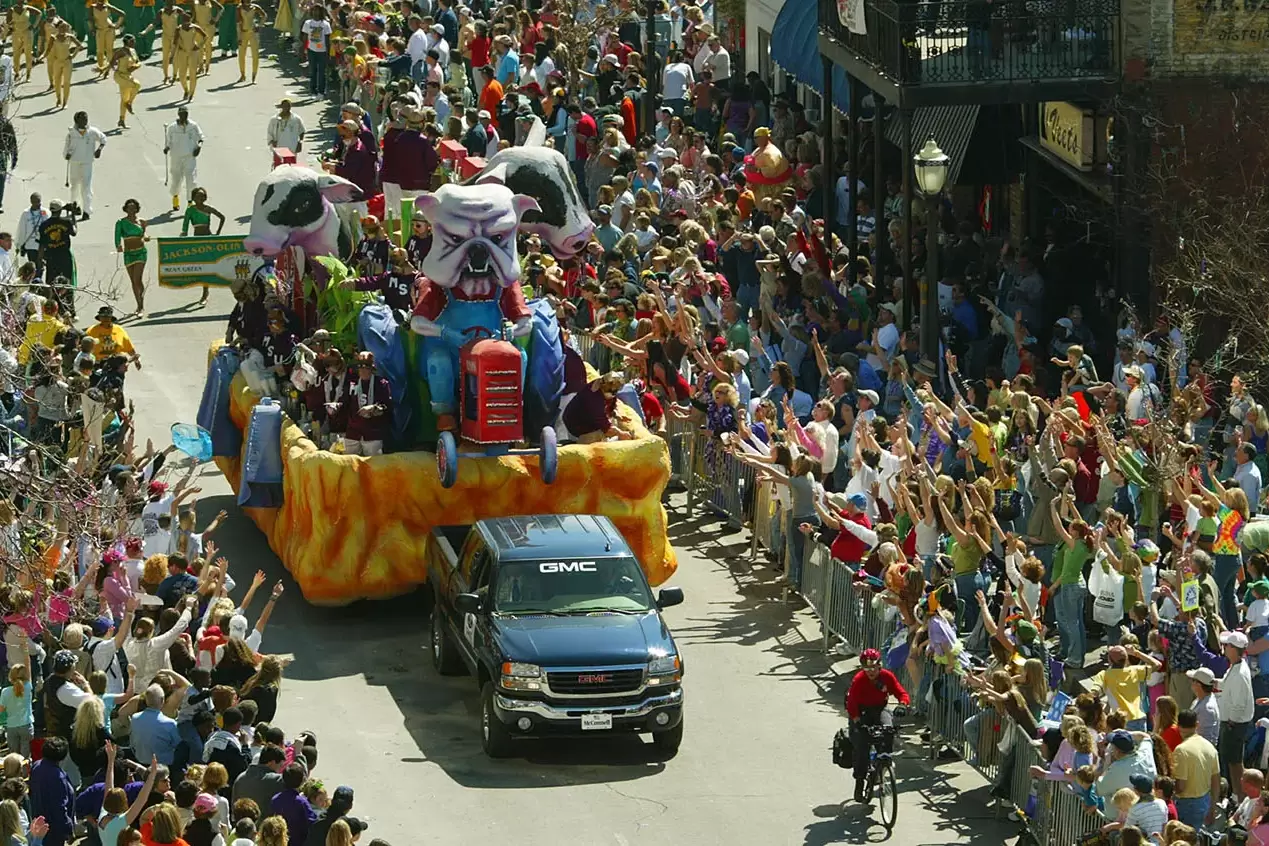 Mobile, AL Mardi Gras Parade aerial photo